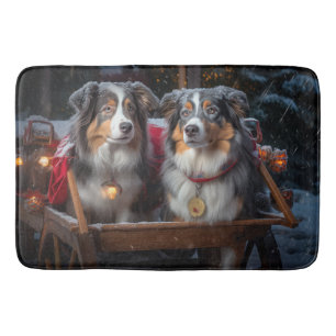 Alfombrilla De Baño El pastor australiano Snowy Sleigh Navidades Decor