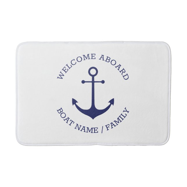 Alfombrilla De Baño El presentador náutico personalizado blanco azul b (Anverso)