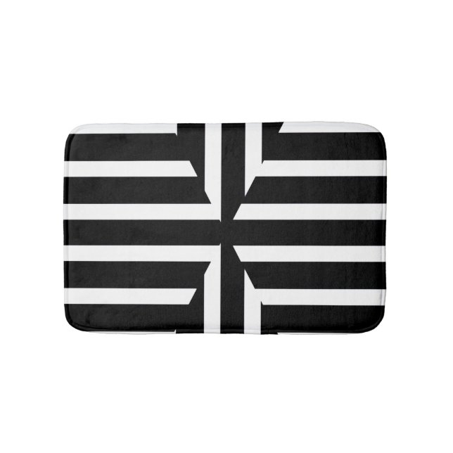 Alfombrilla De Baño El sólido blanco y negro moderno raya la estera de (Anverso)