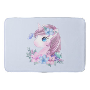 Alfombrilla De Baño El unicornio de bebé, lindo y mágico, con ojos gra