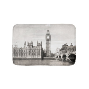 Alfombrilla De Baño El viejo Londres, blanco y negro.