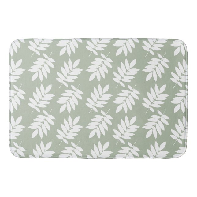 Alfombrilla De Baño Elder Leaf Pattern White on Green (Anverso)