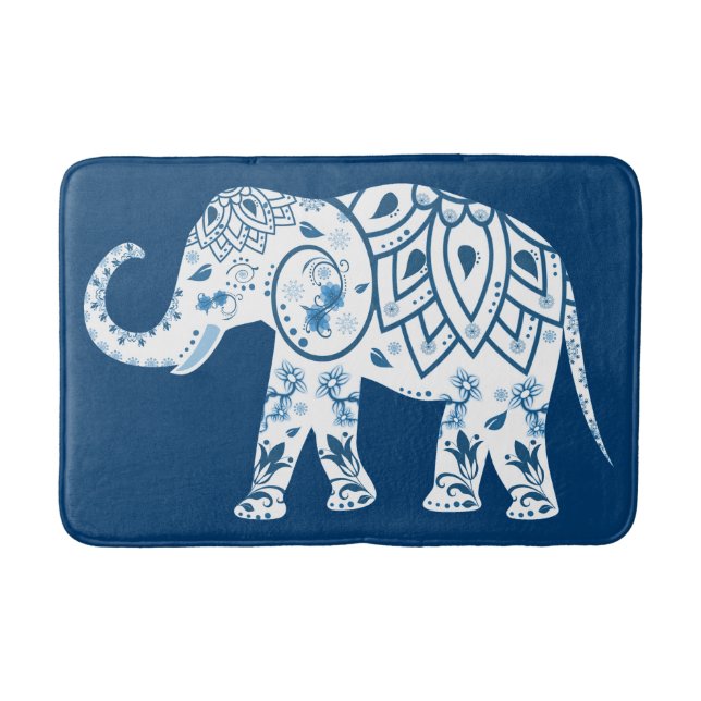 Alfombrilla De Baño Elefante Azul Pateado Ornate (Anverso)