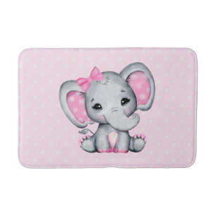 Alfombrilla De Baño Elefante de bebé rosado con polka