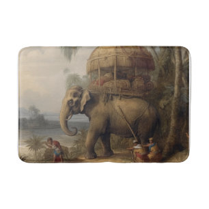 Alfombrilla De Baño Elefante de escena botánica vintage con howdah tam