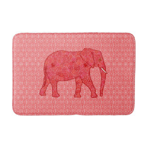 Alfombrilla De Baño elefante de flores - rojo profundo y coral