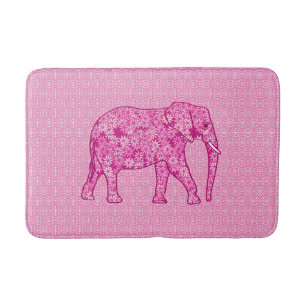 Alfombrilla De Baño Elefante de las flores - rosa fucsia