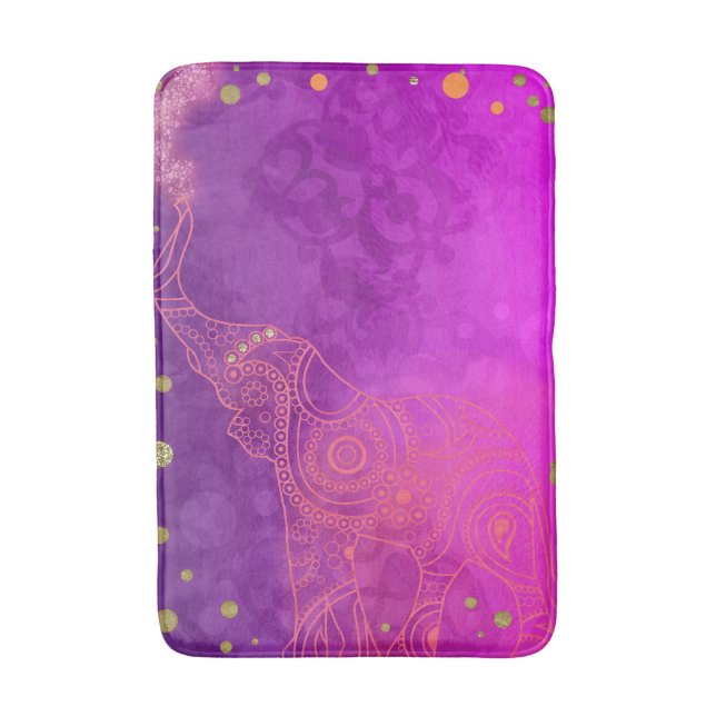 Alfombrilla De Baño Elefante de oro morado rosado Exótico Brillante Bu (Frente vertical)
