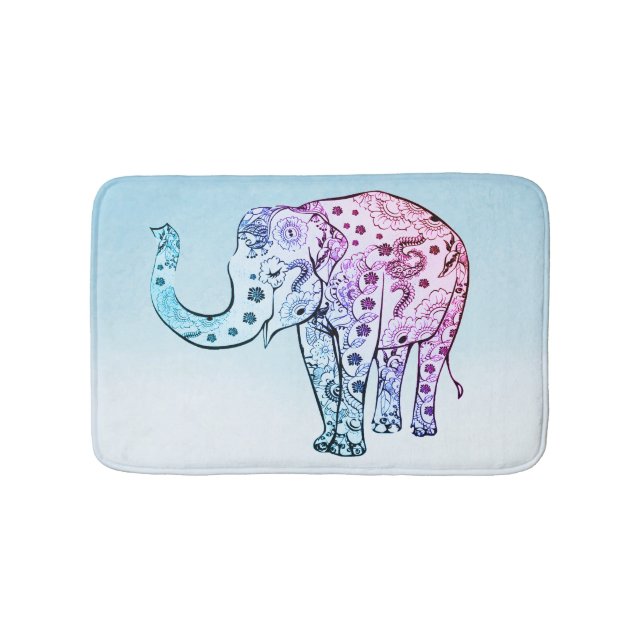 Alfombrilla De Baño Elefante De Paisley Rosa Y Azul (Anverso)