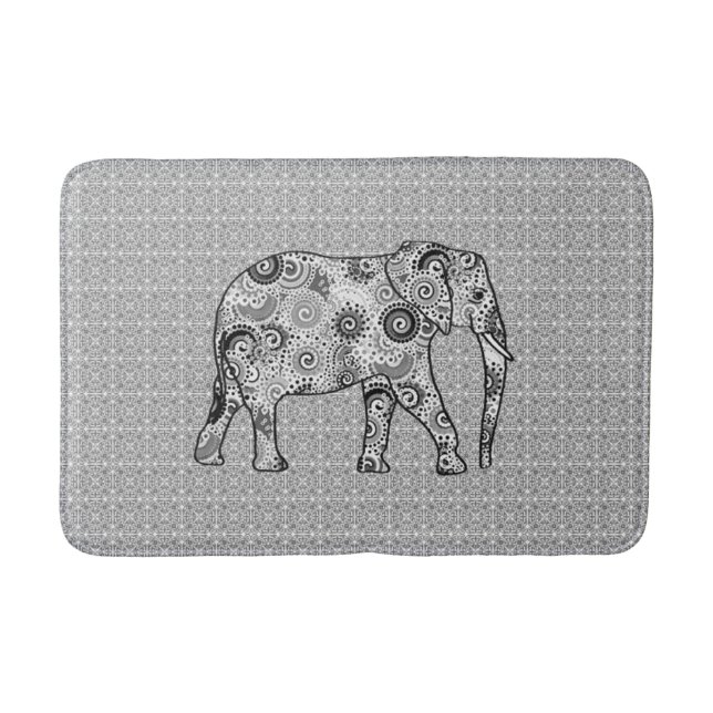 Alfombrilla De Baño Elefante de Swirtal, gris, negro y blanco (Anverso)