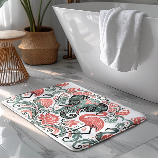 Alfombrilla De Baño Elefante floral Art Nouveau Flamingos rosados (Subido por el creador)