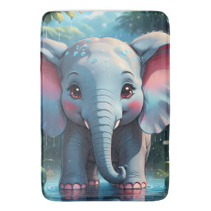 Alfombrilla De Baño Elefante lindo en la lluvia
