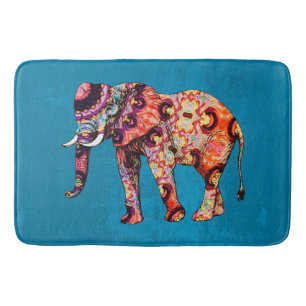 Alfombrilla De Baño Elefante multicolor de fondo azul