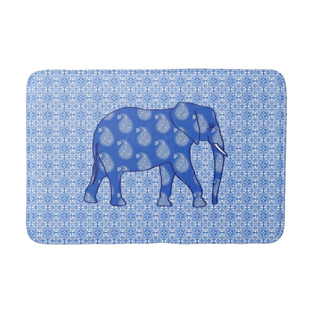 Alfombrilla De Baño Elefante paisley - azul cobalto y blanco (Anverso)