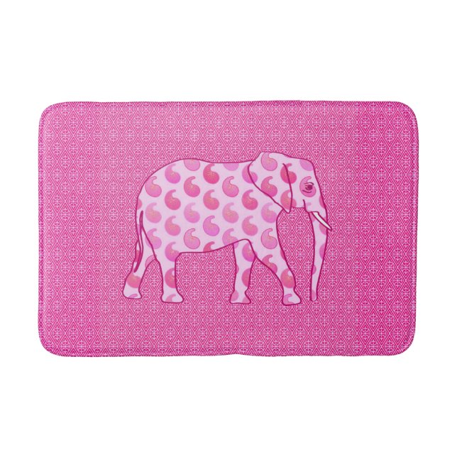 Alfombrilla De Baño Elefante Paisley, rosa hielo y fucsia (Anverso)