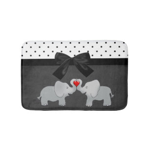 Alfombrilla De Baño Elefantes Adorables y Bonitos,Lunares,Lazo Negro