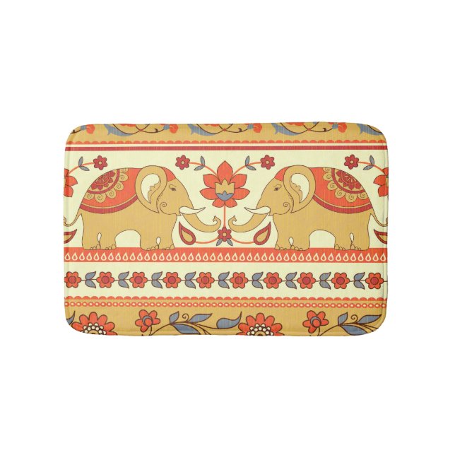 Alfombrilla De Baño Elefantes étnicos, flores, patrón sin fisuras. (Anverso)
