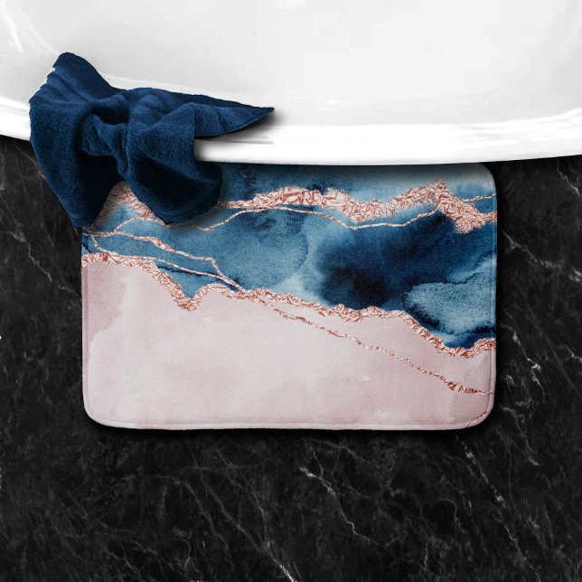 Alfombrilla De Baño Elegancia mística | Agante de oro azul y Rosa Verd (Subido por el creador)