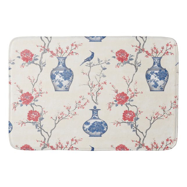 Alfombrilla De Baño Elegancia oriental: porcelana azul y flores (Anverso)