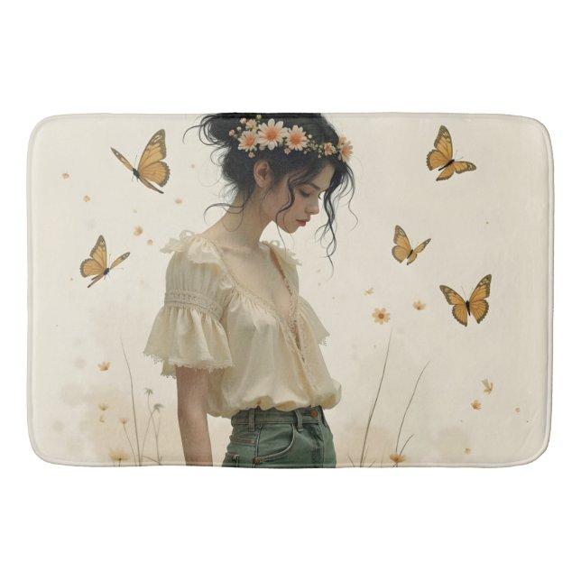 Alfombrilla De Baño Elegancia suave en una danza de mariposa (Anverso)