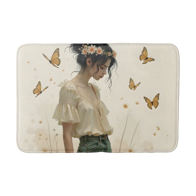 Alfombrilla De Baño Elegancia suave en una danza de mariposa (Anverso)