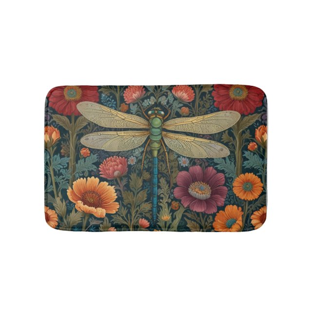 Alfombrilla De Baño Elegant art nouveau Autumn floral Dragonfly (Anverso)
