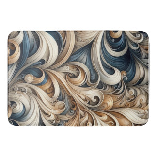 Alfombrilla De Baño Elegant Blue Beige Baroque Swirl Pattern
