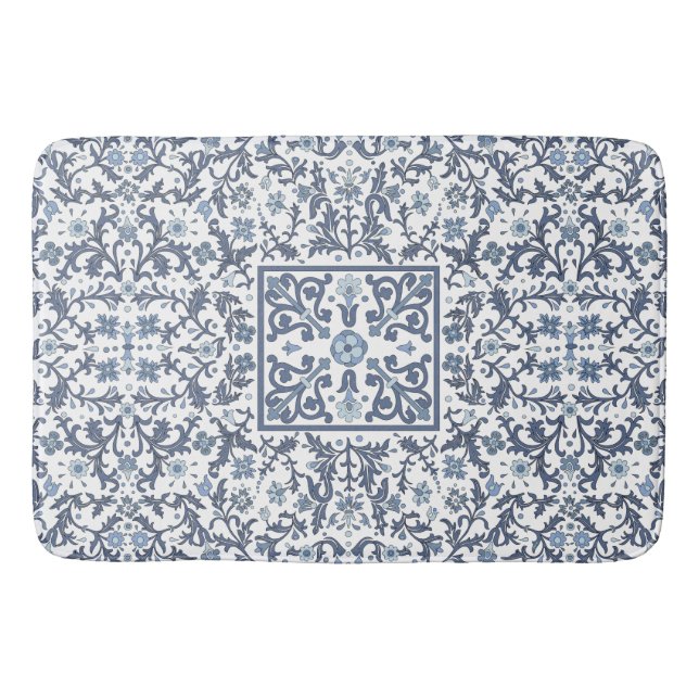 Alfombrilla De Baño Elegant Blue Graphic Floral Pattern (Anverso)