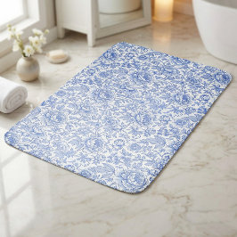 Alfombrilla De Baño Elegant Blue Toile Floral Decor