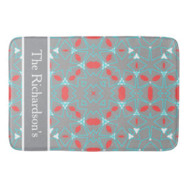 Alfombrilla De Baño Elegant Coral Turquoise Grey Geometric Pattern