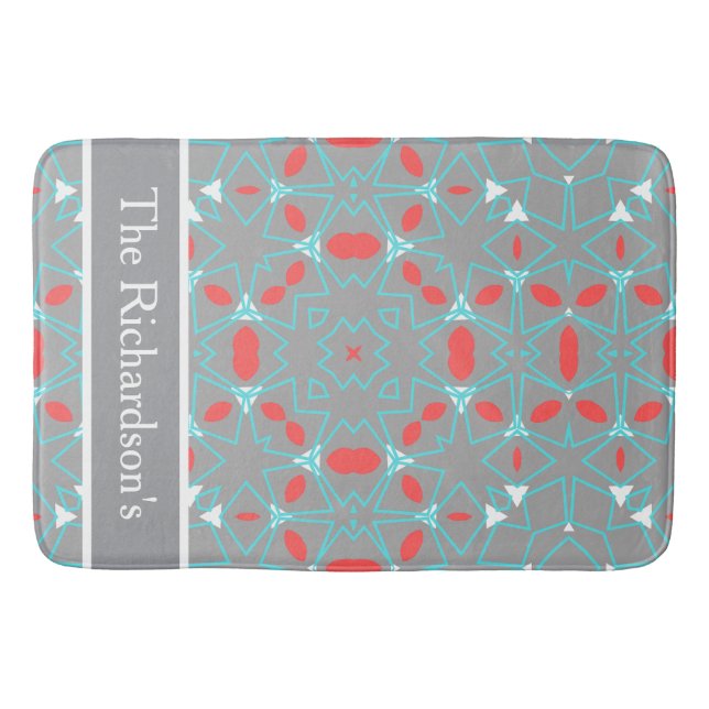 Alfombrilla De Baño Elegant Coral Turquoise Grey Geometric Pattern  (Anverso)