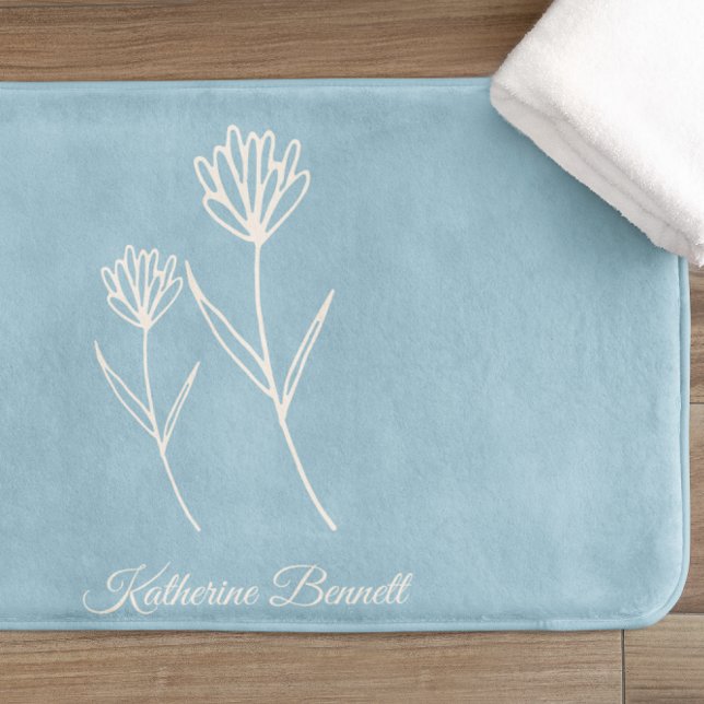 Alfombrilla De Baño Elegant Dusty Blue Simple Flower  (Subido por el creador)