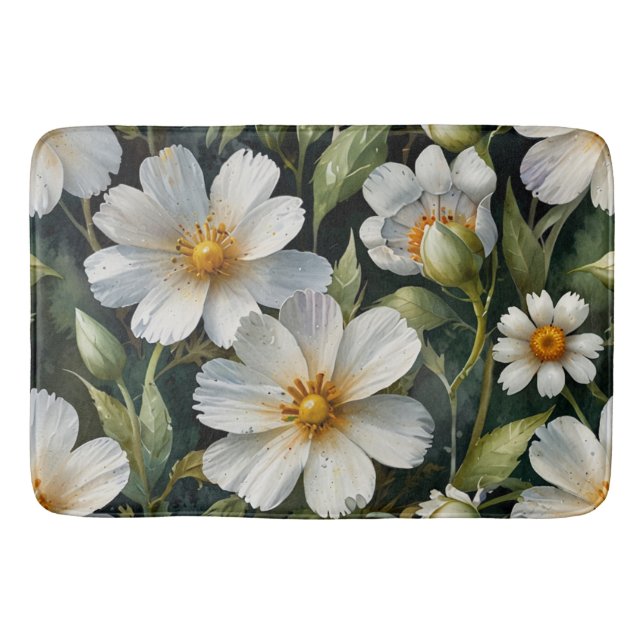 Alfombrilla De Baño Elegant Lovely White Flowers Watercolor Chic (Anverso)