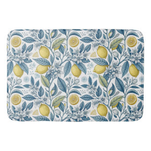 Alfombrilla De Baño Elegant Mediterranean Lemon Botanical Navy