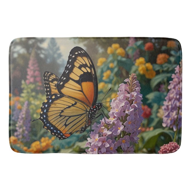 Alfombrilla De Baño Elegant pastel wildflower garden with butterfly (Anverso)