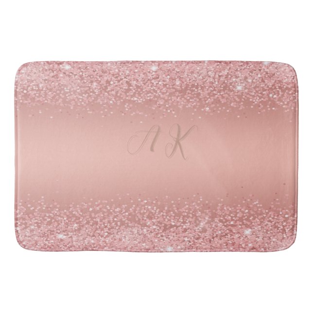 Alfombrilla De Baño Elegant Rose Gold Luxe Shimmer Monogram  (Anverso)