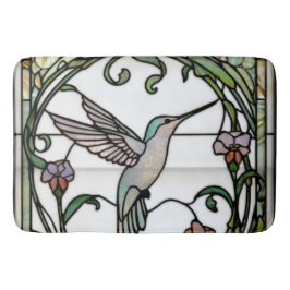 Alfombrilla De Baño Elegant stain glass art nouveau hummingbird
