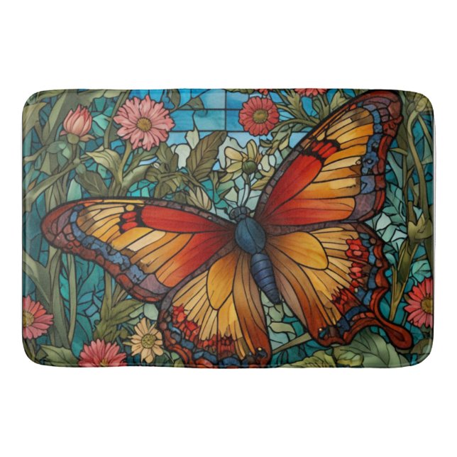 Alfombrilla De Baño Elegant stain glass butterfly garden (Anverso)