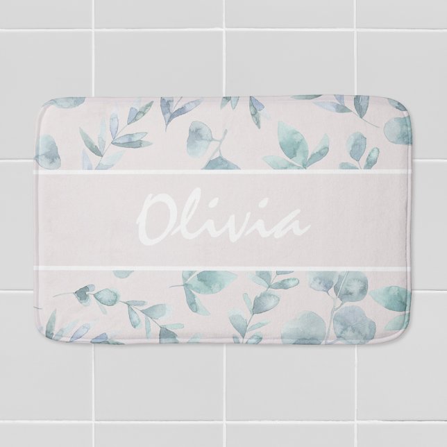 Alfombrilla De Baño Elegante acuarela Eucalyptus Nombre Personalizado (Subido por el creador)