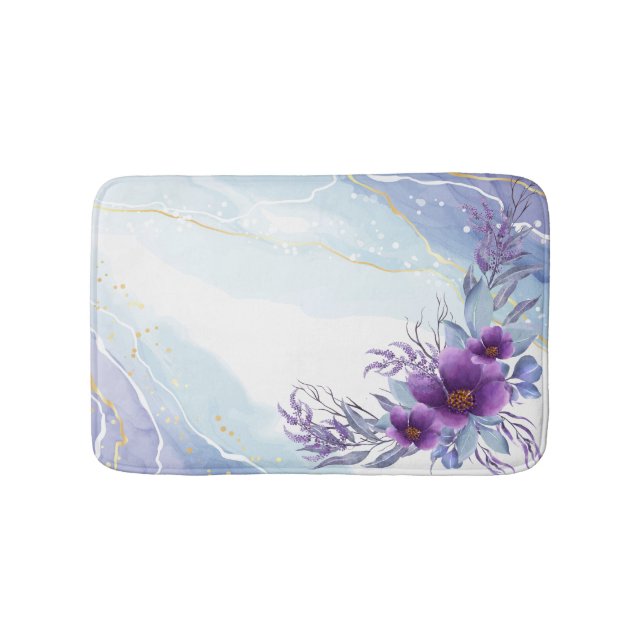 Alfombrilla De Baño Elegante acuarela morado floral (Anverso)