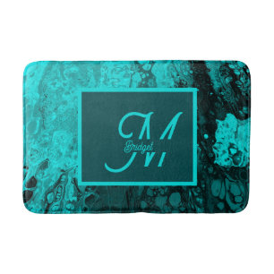 Alfombrilla De Baño Elegante Aqua Verde azulado audaz Monograma de gui