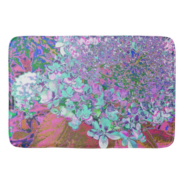 Alfombrilla De Baño Elegante Aqua y Purple Limelight Hydrangea Detalle (Anverso)