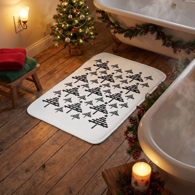 Alfombrilla De Baño Elegante árbol de Navidad blanco y negro (Subido por el creador)