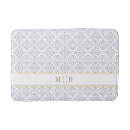 Alfombrilla De Baño Elegante Azul Francés Blanco Amarillo Damasco Mono