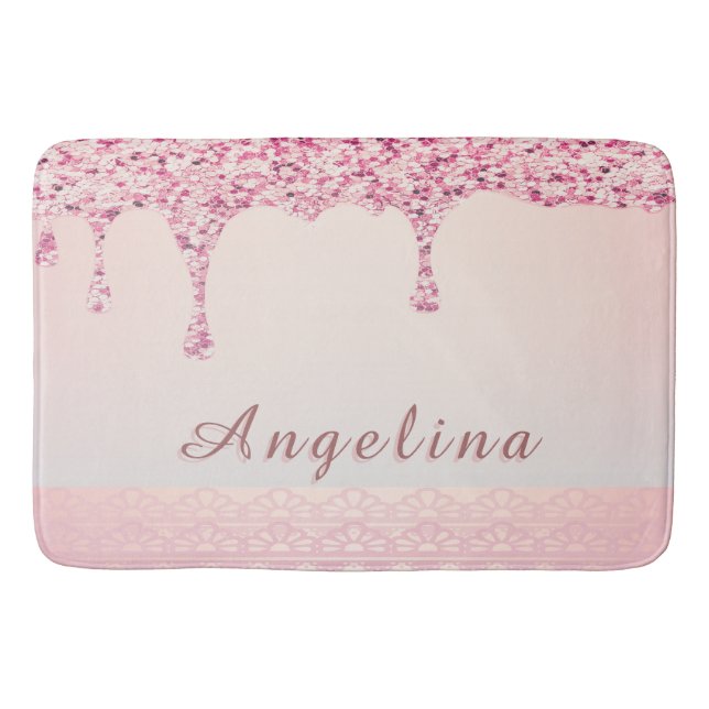 Alfombrilla De Baño Elegante baño de goteo de Purpurina de vidrio rosa (Anverso)