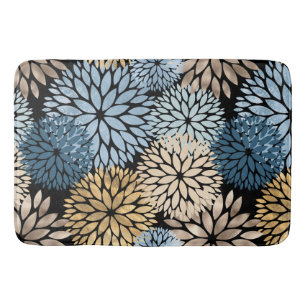 Alfombrilla De Baño Elegante Blue Gold Dahlia Floral