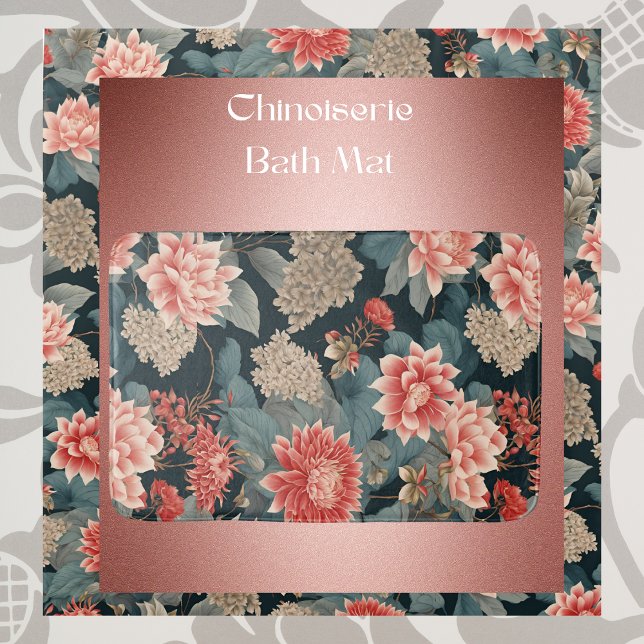 Alfombrilla De Baño Elegante Chinoiserie Verde azulada Peach Florals (Subido por el creador)