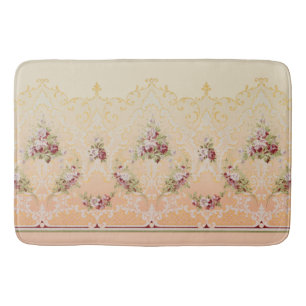 Alfombrilla De Baño Elegante clásico floral y rococó filigrí dorado
