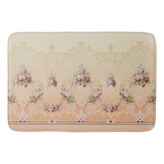 Alfombrilla De Baño Elegante clásico floral y rococó filigrí dorado