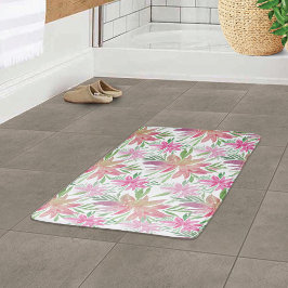 Alfombrilla De Baño Elegante Color Romántico Flores De Agua Color Rosa